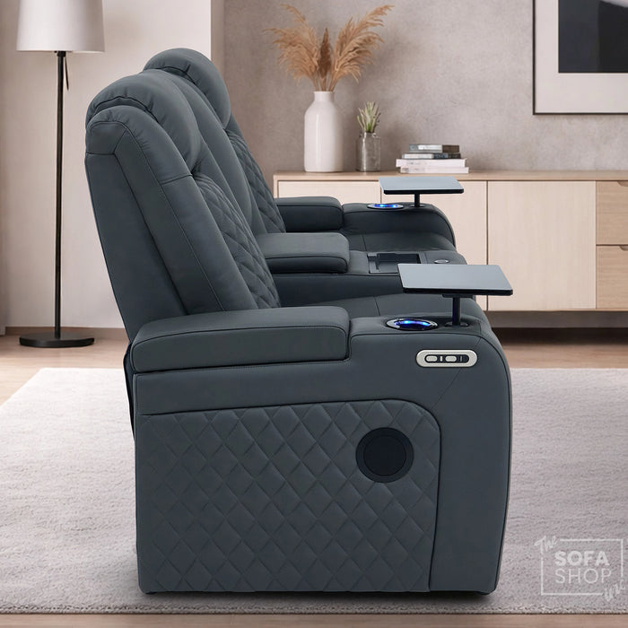 2 Seater Smart Tech Electric Recliner Cinema Sofa | Luxury Theatre Seating | Grey Real Leather | Milano