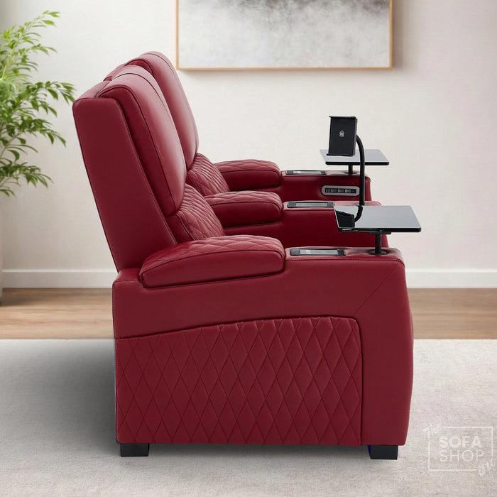 2 Seater Smart Tech Electric Recliner Cinema Sofa | Luxury Theatre Seating | Red Real Leather | Assisi