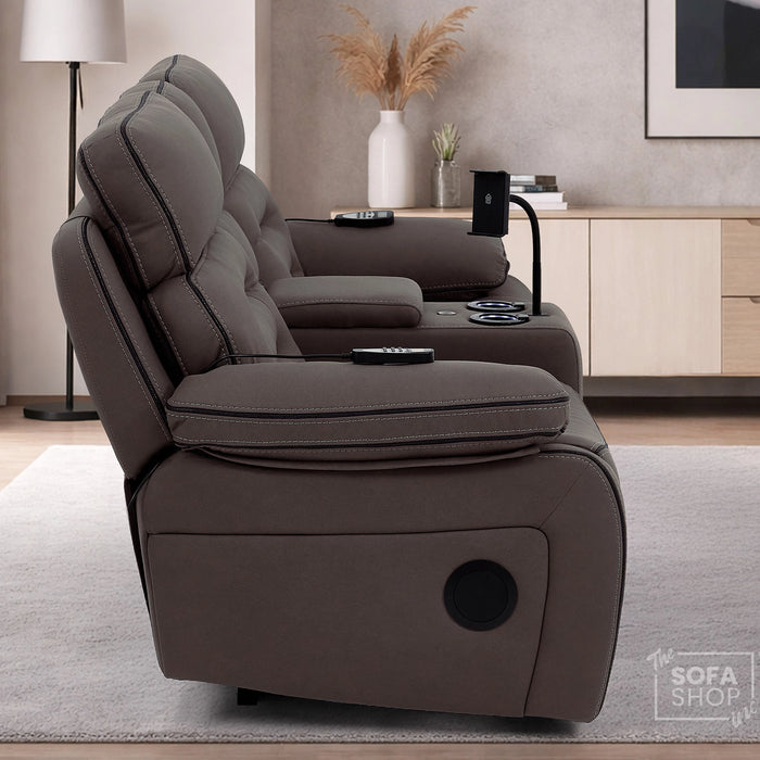 2 Seater Smart Tech Electric Recliner Cinema Sofa | Dark Brown Fabric | Tuscany