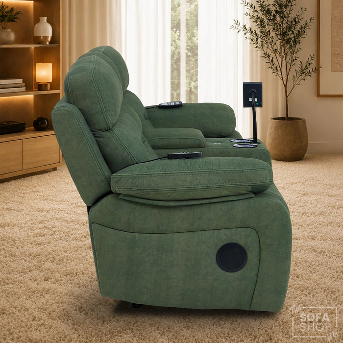 2 Seater Smart Tech Electric Recliner Cinema Sofa | Olive Green Fabric | SIcily