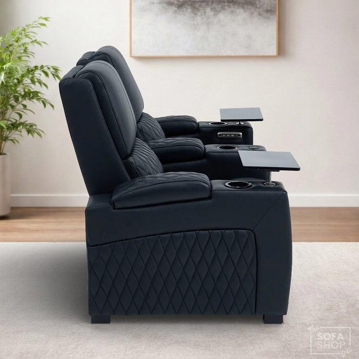 2 Seater Smart Tech Electric Recliner Cinema Sofa | Luxury Theatre Seating | Black Real Leather | Assisi