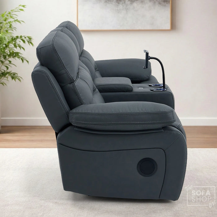 2 Seater Smart Tech Electric Recliner Cinema Sofa | Grey Real Leather | Sicily