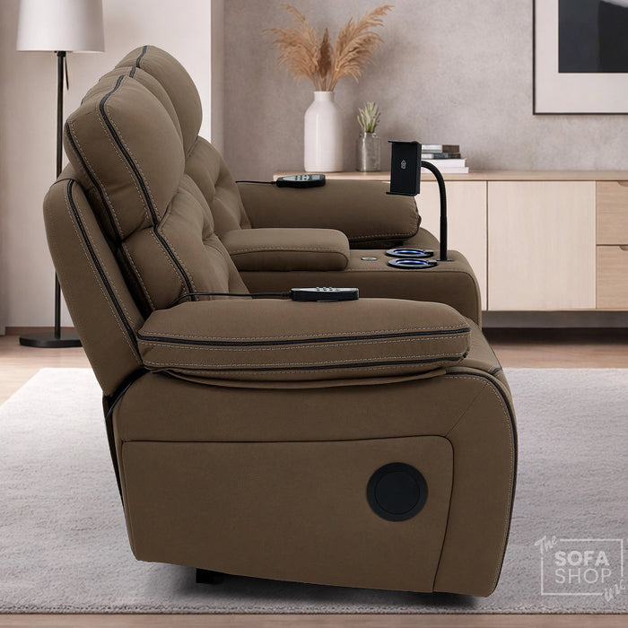 2 Seater Smart Tech Electric Recliner Cinema Sofa | Mocha Brown Fabric | Tuscany