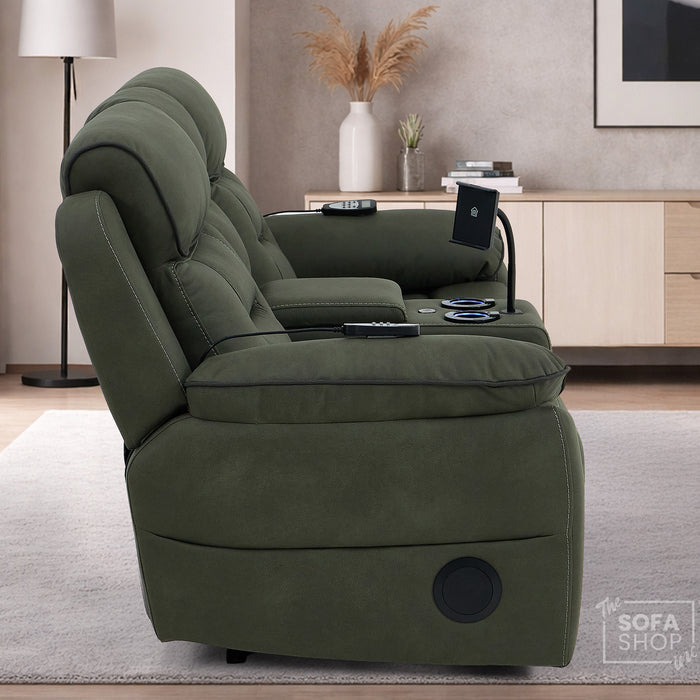 2 Seater Smart Tech Electric Recliner Cinema Sofa | Green Fabric | Florence