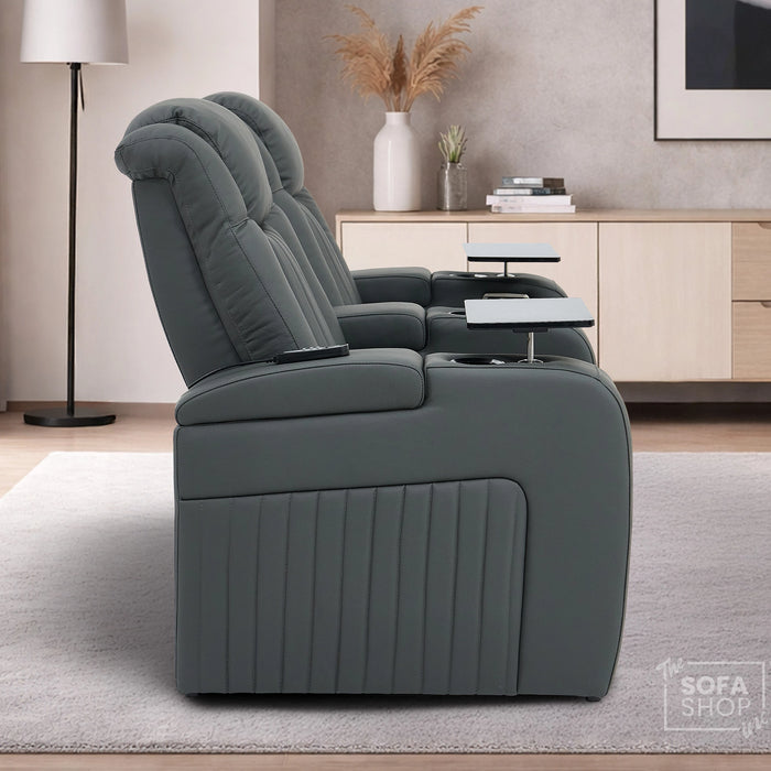 2 Seater Smart Tech Electric Recliner Cinema Sofa | Luxury Theatre Seating | Blue Real Leather | Capri