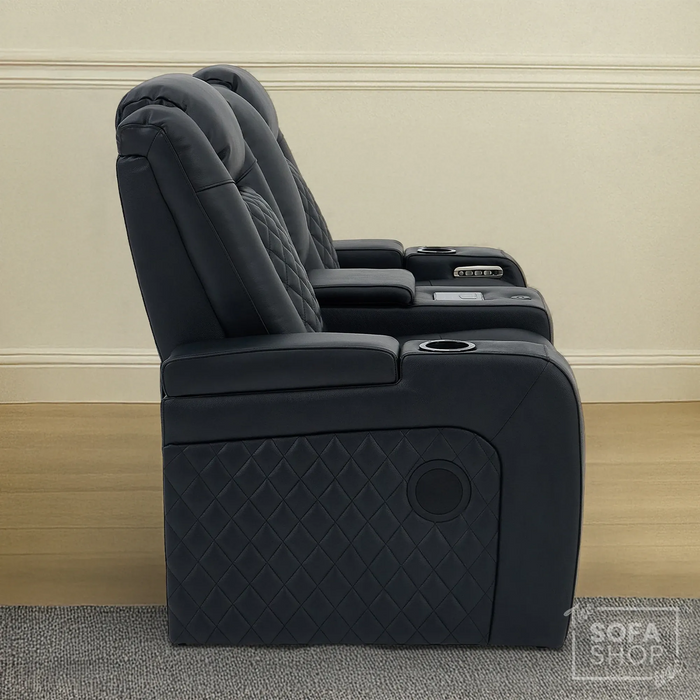 2 Seater Smart Tech Electric Recliner Cinema Sofa | Luxury Theatre Seating | Black Real Leather| Milano