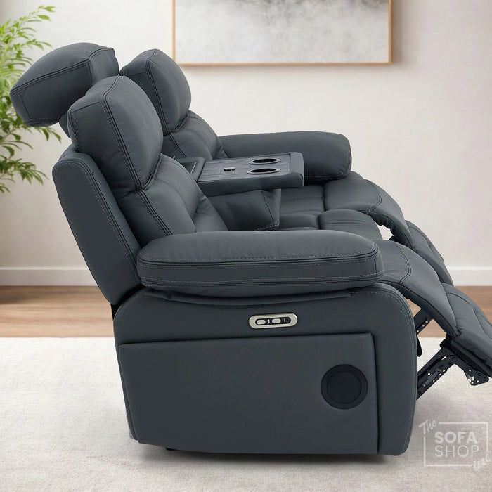 3 Seater Smart Tech Electric Recliner Cinema Sofa | Grey Real Leather | Sicily