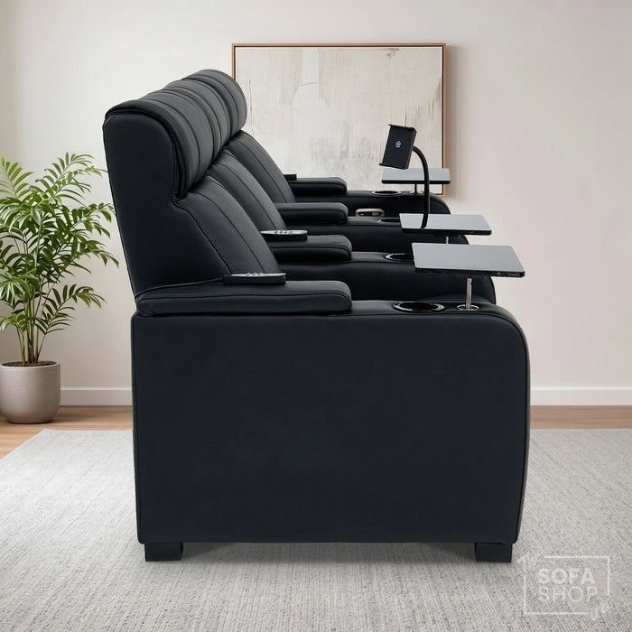 3 Seater Smart Tech Electric Recliner Cinema Sofa | Luxury Theatre Seating | Black Real Leather | Rimini