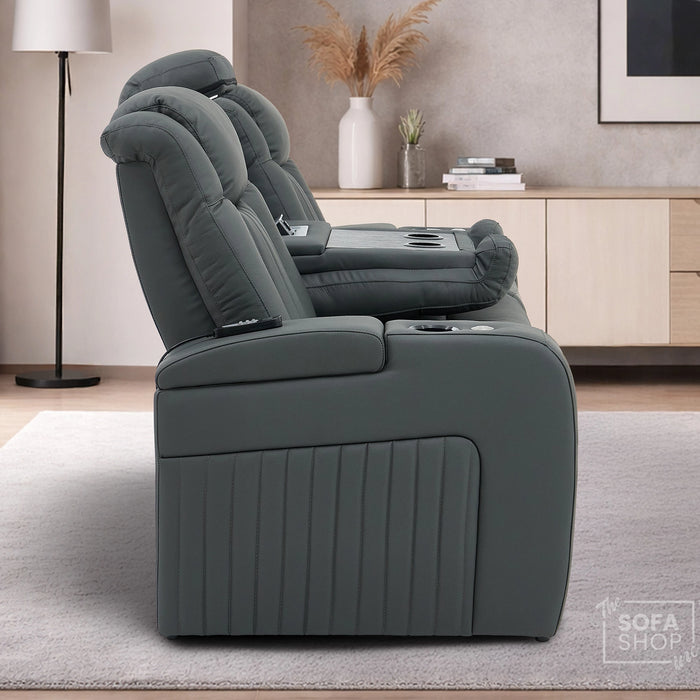 3 Seater Smart Tech Electric Recliner Cinema Sofa | Grey Real Leather | Capri