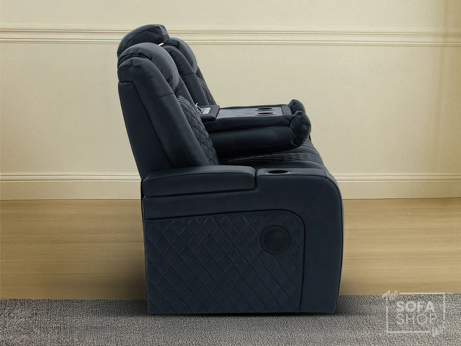 3 Seater Smart Tech Electric Recliner Cinema Sofa | Black Real Leather | Milano