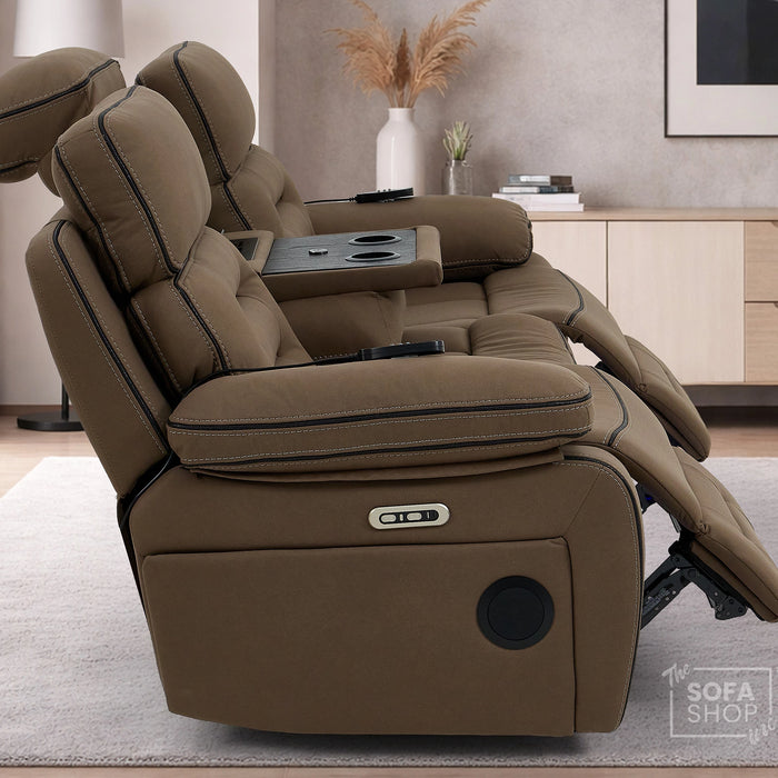 3 Seater Smart Tech Electric Recliner Cinema Sofa | Mocha Brown Fabric | Tuscany