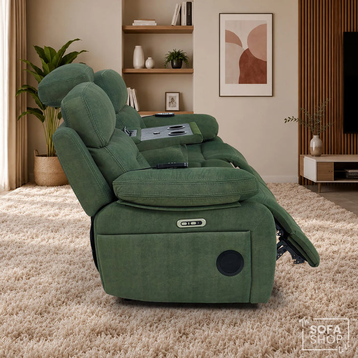 3 Seater Smart Tech Electric Recliner Cinema Sofa | Olive Green Fabric | Sicily