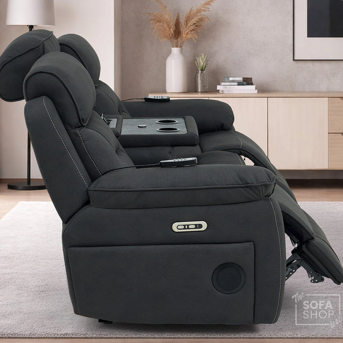 3 Seater Smart Tech Electric Recliner Cinema Sofa | Charcoal Grey Fabric | Florence