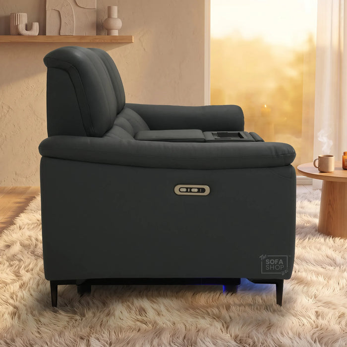 2 Seater Smart Electric Recliner Chair | Blue Real Leather | Torino