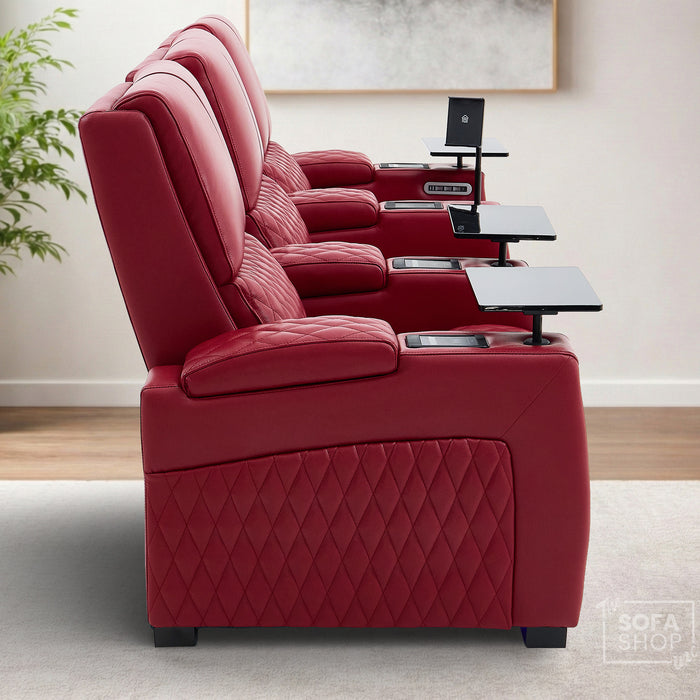 3 Seater Smart Tech Electric Recliner Cinema Sofa | Luxury Theatre Seating | Red Real Leather | Assisi