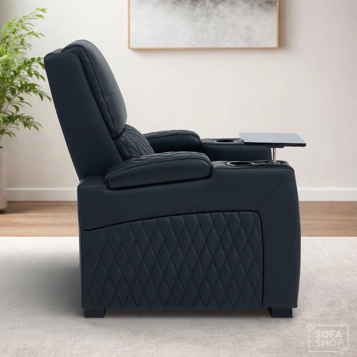 1 Seater Smart Tech Electric Recliner Cinema Chair | Luxury Theatre Seating | Black Real Leather | Assisi