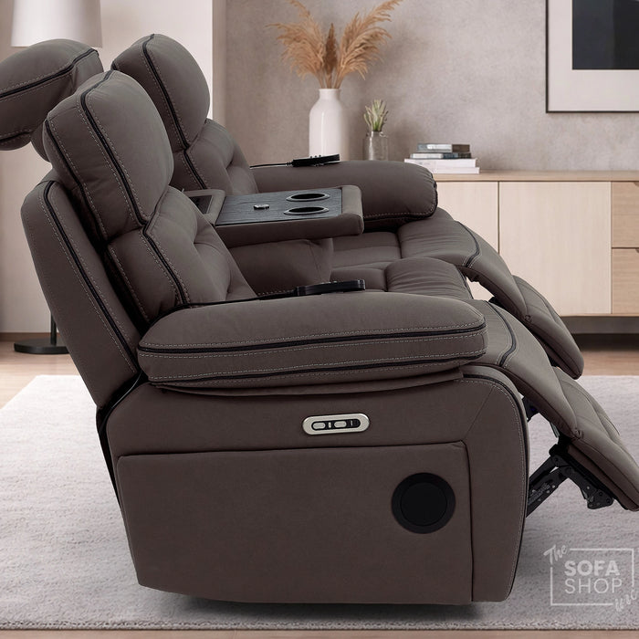 3 Seater Smart Tech Electric Recliner Cinema Sofa | Dark Brown Fabric | Tuscany