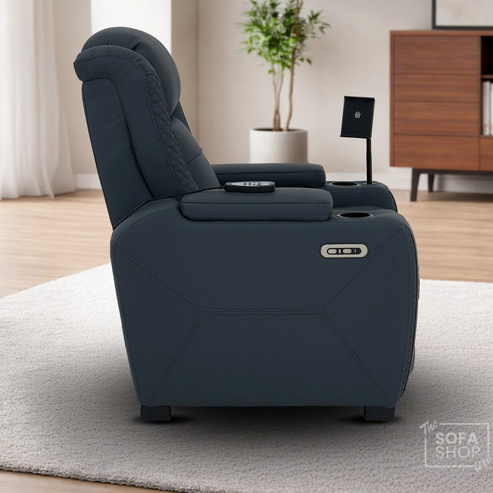 1 Seater Smart Tech Electric Recliner Cinema Chair | Luxury Theatre Seating | Blue Real Leather | Napoli