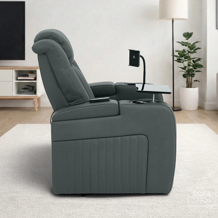 1 Seater Smart Tech Electric Recliner Cinema Chair | Luxury Theatre Seating | Grey Real Leather | Capri