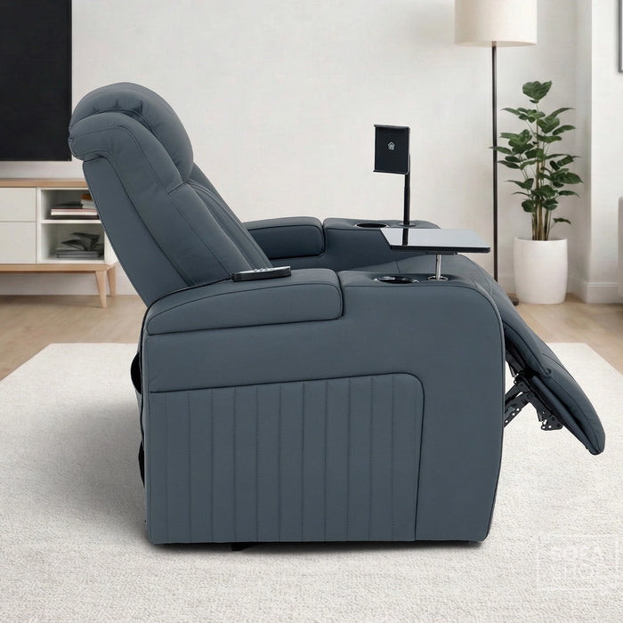 1 Seater Smart Tech Electric Recliner Cinema Chair | Luxury Theatre Seating | Blue Real Leather | Capri
