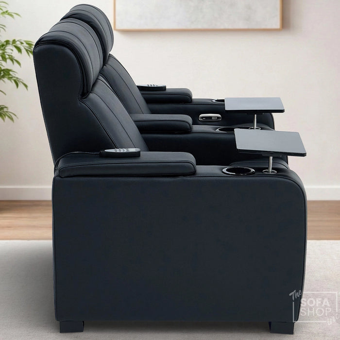 2 Seater Smart Tech Electric Recliner Cinema Sofa | Luxury Theatre Seating | Black Real Leather | Rimini
