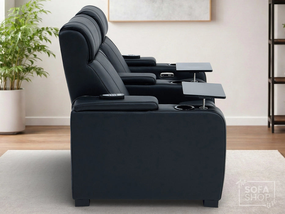 2 Seater Smart Tech Electric Recliner Cinema Sofa | Luxury Theatre Seating | Black Real Leather | Rimini