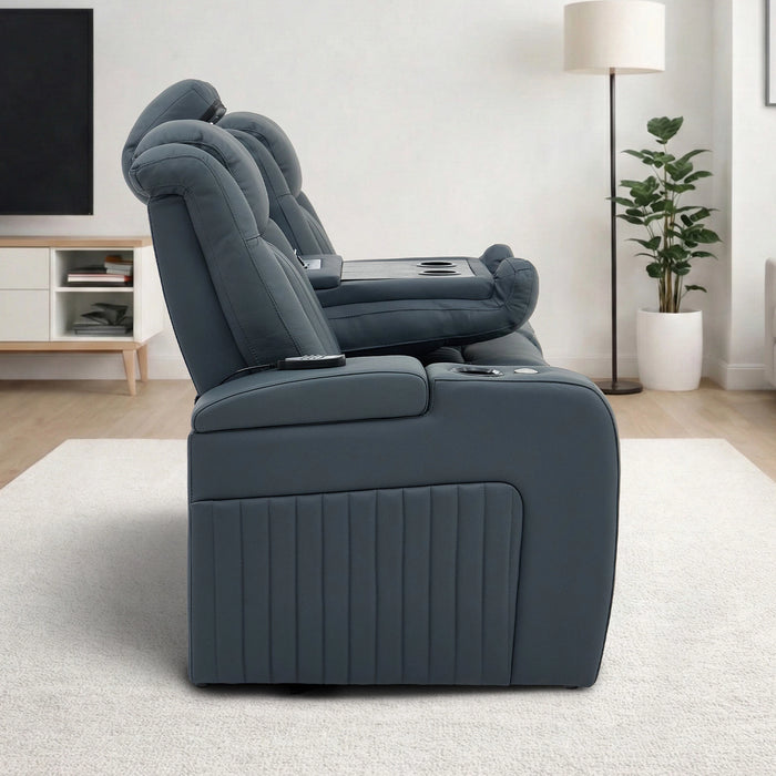 3 Seater Smart Tech Electric Recliner Cinema Sofa | Blue Real Leather | Capri