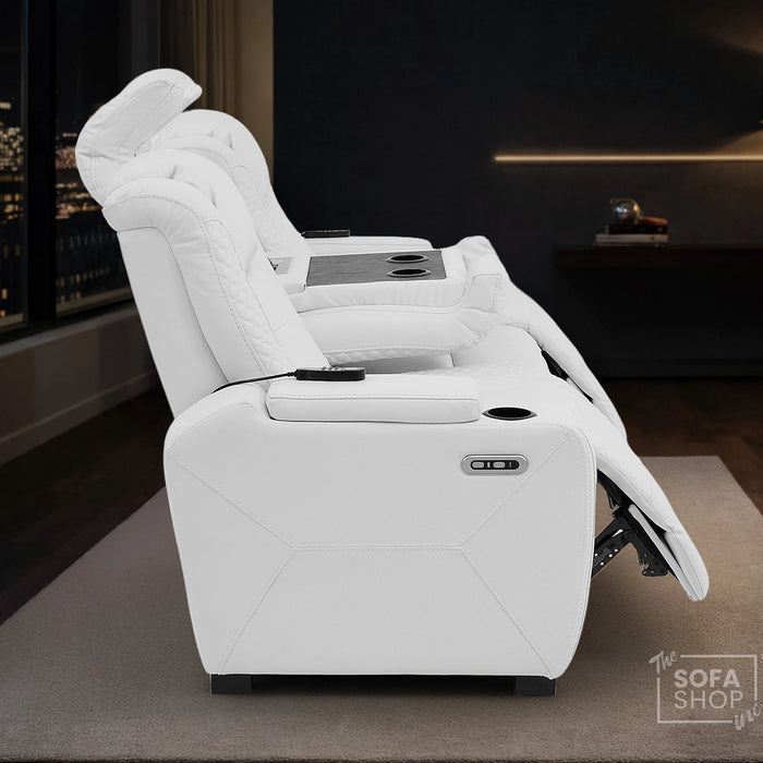 3 Seater Smart Tech Electric Recliner Cinema Sofa | White Real Leather | Napoli