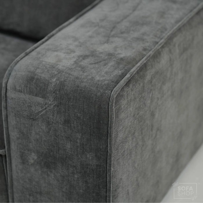 1 Seater Static Grey Fabric Sofa With Freestanding Flexibility | Tape Marks On Arms & Black Mark At Back | Vicenza | SHS 28 | The Sofa Shop