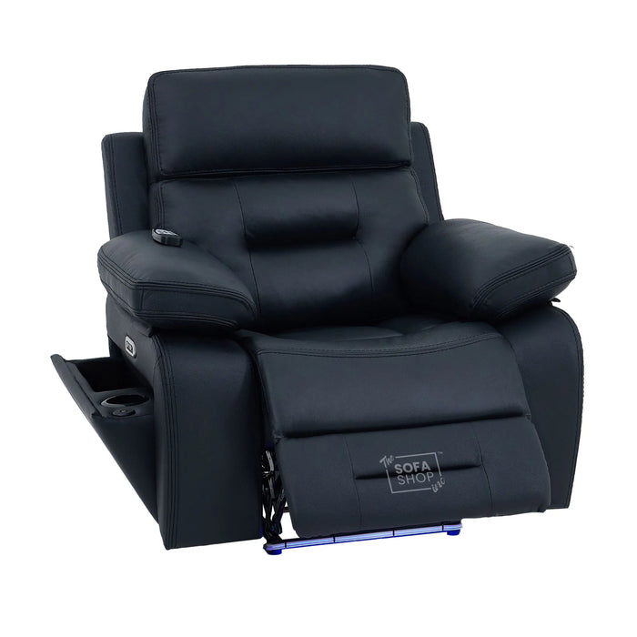 1 Seater Smart Tech Electric Recliner Cinema Chair | Black Real Leather | Sicily