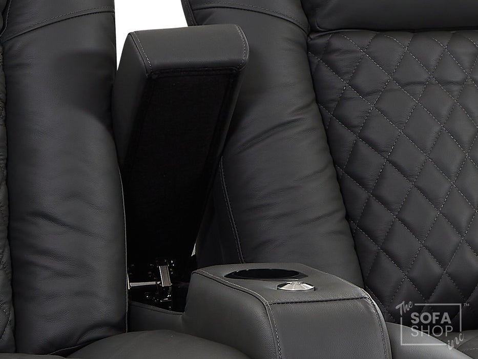 2 Seater Smart Tech Electric Recliner Cinema Sofa | Luxury Theatre Seating | Grey Real Leather| Milano