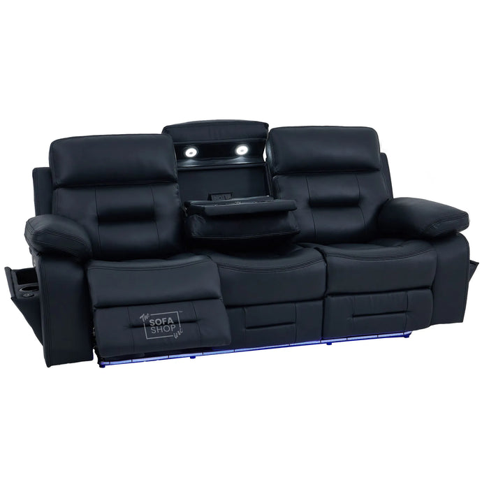 3 Seater Smart Tech Electric Recliner Cinema Sofa | Black Real Leather | Sicily