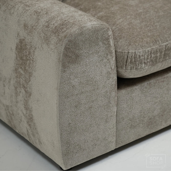 Static Beige Fabric 2 Seater Couch With Removable Cushions, Static Design | Dent On RHF Arm | Genova | SHS 26 | The Sofa Shop