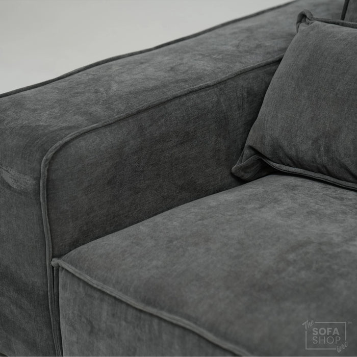 1 Seater Static Grey Fabric Sofa With Freestanding Flexibility | Tape Marks On Arms & Black Mark At Back | Vicenza | SHS 28 | The Sofa Shop