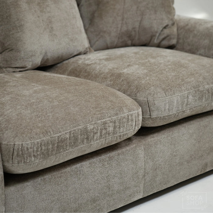 Static Beige Fabric 2 Seater Couch With Removable Cushions, Static Design | Dent On RHF Arm | Genova | SHS 26 | The Sofa Shop