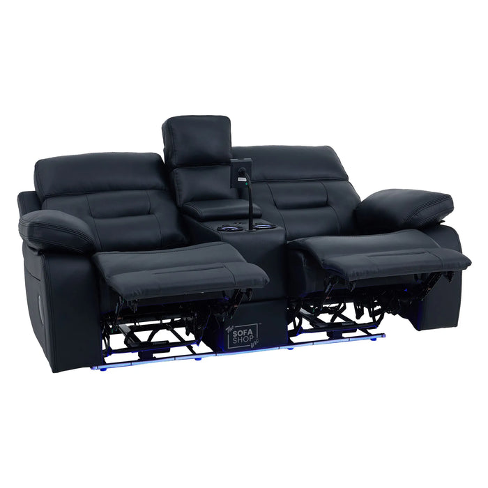 2 Seater Smart Tech Electric Recliner Cinema Sofa | Black Real Leather | Sicily