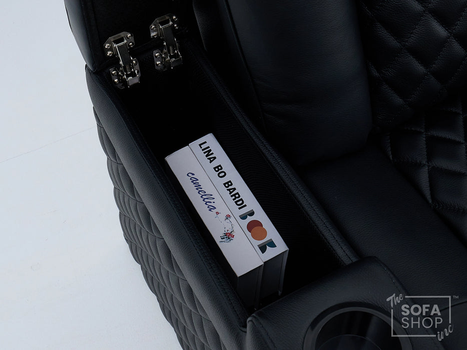 1 Seater Smart Tech Electric Recliner Cinema Chair | Luxury Theatre Seating | Black Real Leather | Milano
