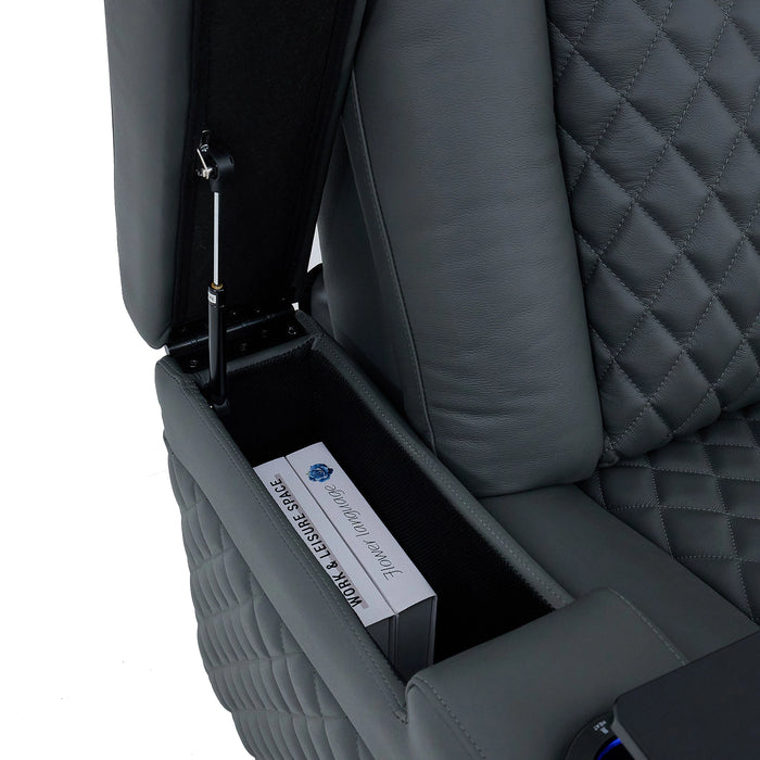 2 Seater Smart Tech Electric Recliner Cinema Sofa | Luxury Theatre Seating | Grey Real Leather | Milano
