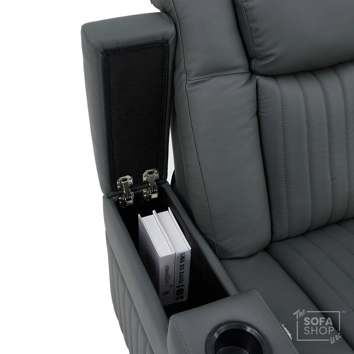 2 Seater Smart Tech Electric Recliner Cinema Sofa | Luxury Theatre Seating | Blue Real Leather | Capri