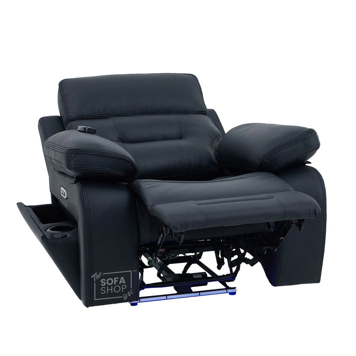 1 Seater Smart Tech Electric Recliner Cinema Chair | Black Real Leather | Sicily