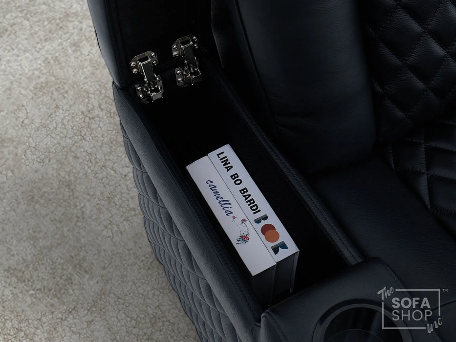 2 Seater Smart Tech Electric Recliner Cinema Sofa | Luxury Theatre Seating | Black Real Leather | Milano