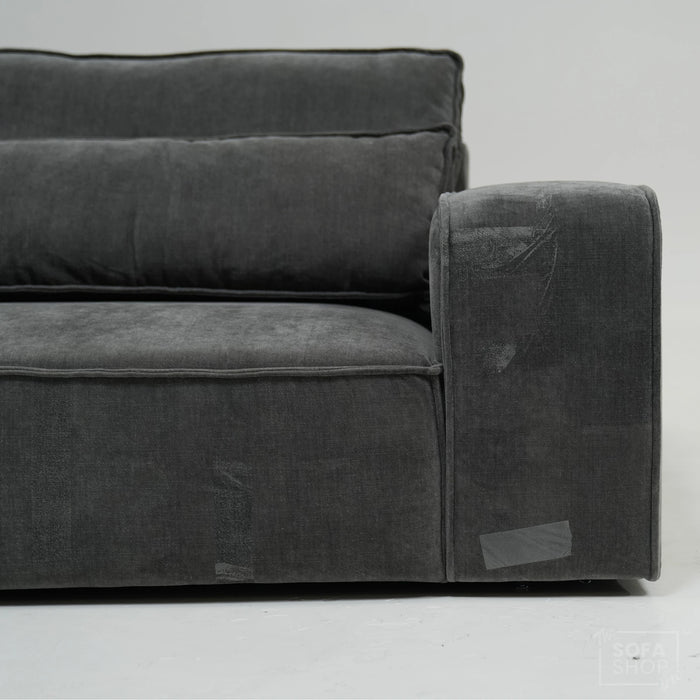 1 Seater Static Grey Fabric Sofa With Freestanding Flexibility | Tape Marks On Arms & Black Mark At Back | Vicenza | SHS 28 | The Sofa Shop