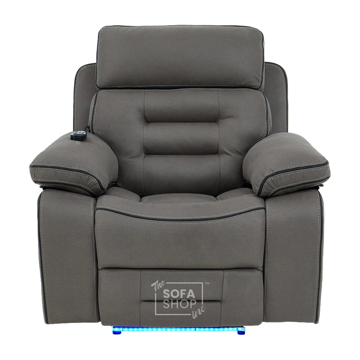 2 Piece Smart Tech Electric Recliner Cinema Sofa Set | Graphite Grey Fabric Sofa Suite | Tuscany