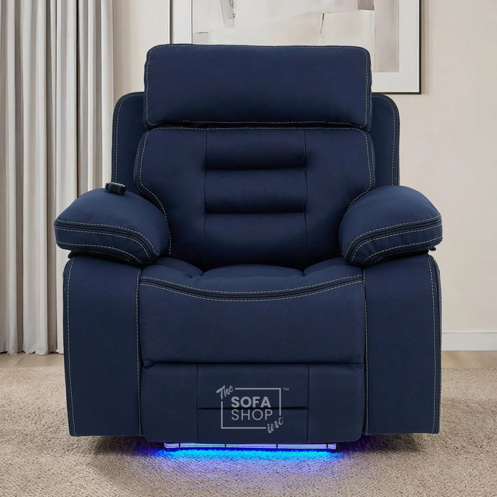 1 Seater Smart Tech Electric Recliner Cinema Chair | Blue Fabric | Tuscany