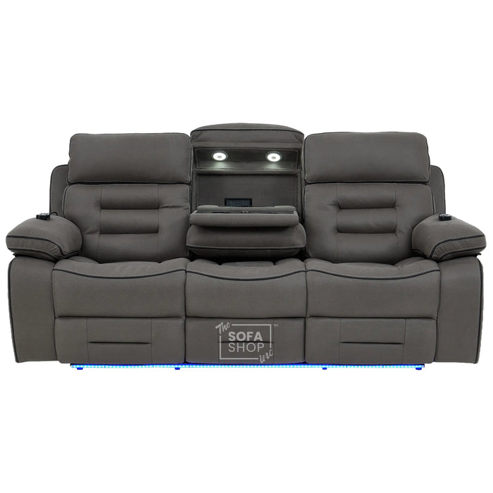 3 Seater Smart Tech Electric Recliner Cinema Sofa | Graphite Grey Fabric | Tuscany