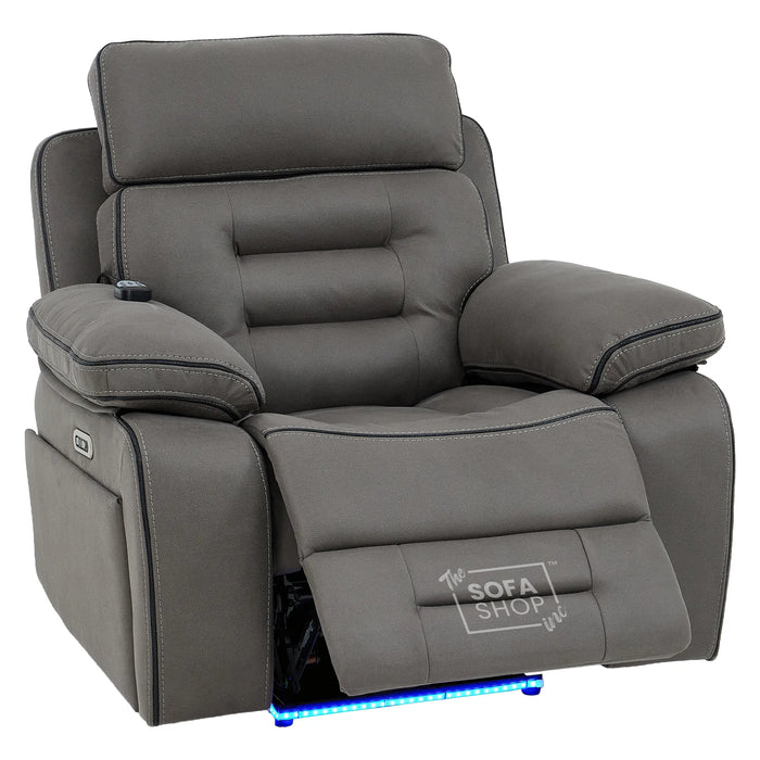2 Piece Smart Tech Electric Recliner Cinema Sofa Set | Graphite Grey Fabric Sofa Suite | Tuscany