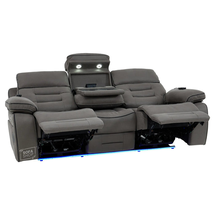 3 Seater Smart Tech Electric Recliner Cinema Sofa | Graphite Grey Fabric | Tuscany