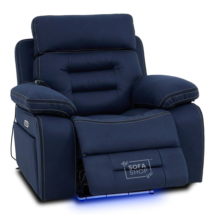 2 Piece Smart Tech Electric Recliner Cinema Sofa Set | Blue Fabric Sofa Suite | Tuscany