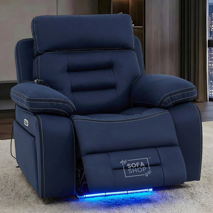 1 Seater Smart Tech Electric Recliner Cinema Chair | Blue Fabric | Tuscany