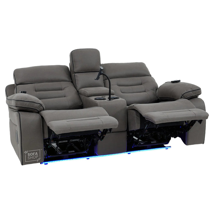 2 Seater Smart Tech Electric Recliner Cinema Sofa | Graphite Grey Fabric | Tuscany